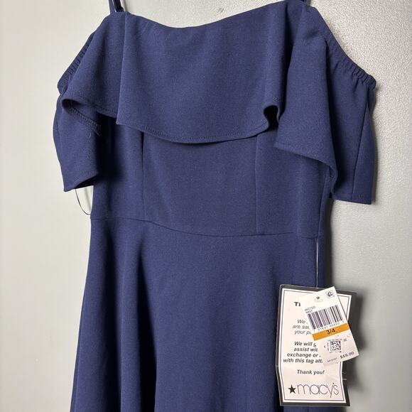 NWT B Darlin Juniors Ruffled Off-the-Shoulder Dress Navy 3 4 New Prom Homecoming - Picture 4 of 10